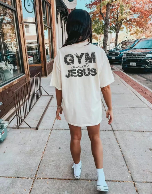 "Gym and Jesus" Over size Tee